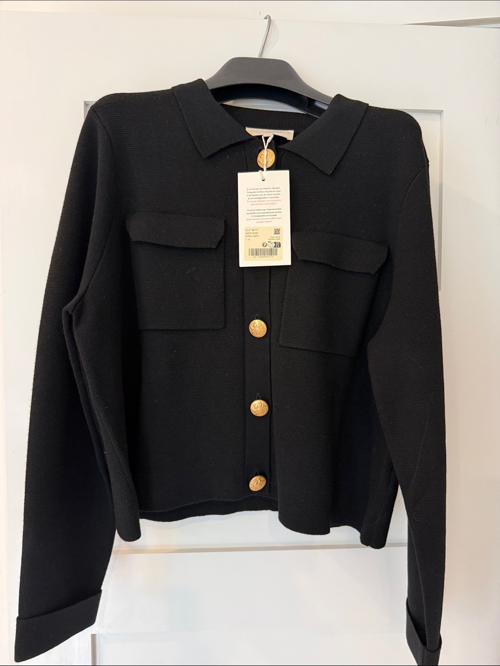 NWT Sezane Betty Cardigan - Black with Gold Buttons - Picture 3 of 6